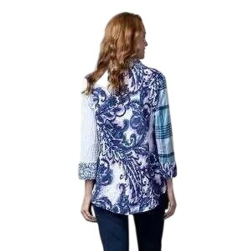Habitat Blue Multi-Pattern Button-Up Blouse - Picture 3 of 10